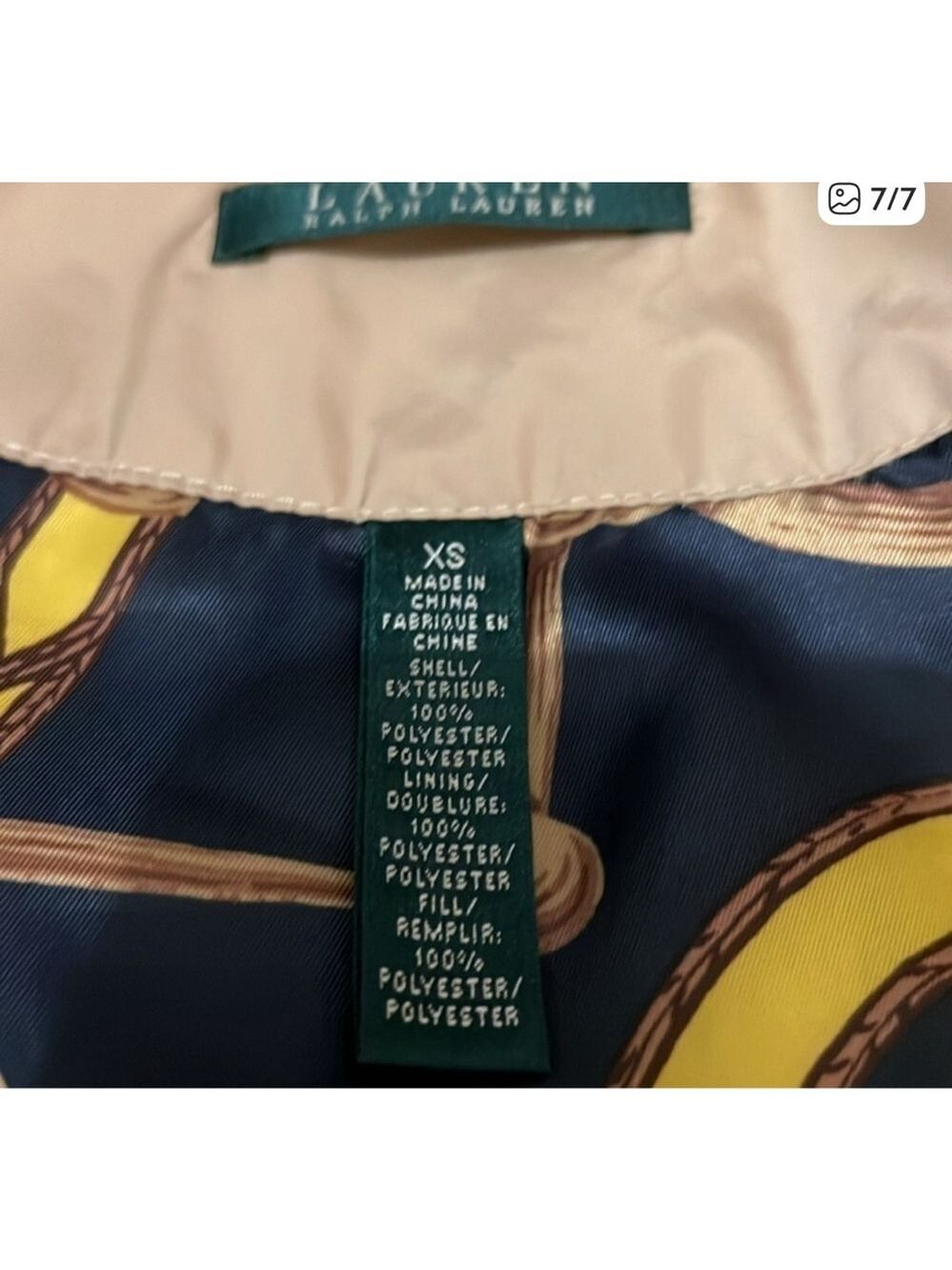 LAUREN Ralph Lauren Quilted Jacket XS S M Beige Navy - Picture 6 of 6
